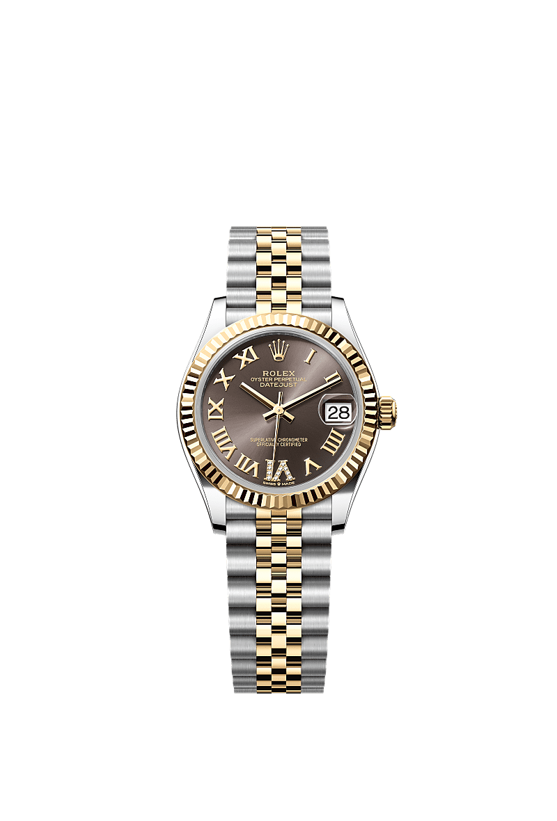 Rolex Datejust 31 Stainless Steel / Yellow Gold / Fluted / Grey - Roman / Jubilee — Ref. 278273