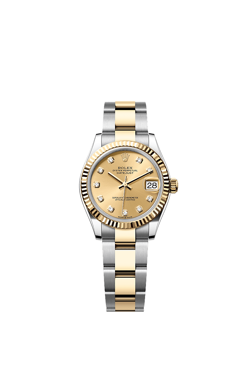 Rolex Datejust 31 Stainless Steel / Yellow Gold / Fluted / Champagne - Diamond / Oyster — Ref. 278273
