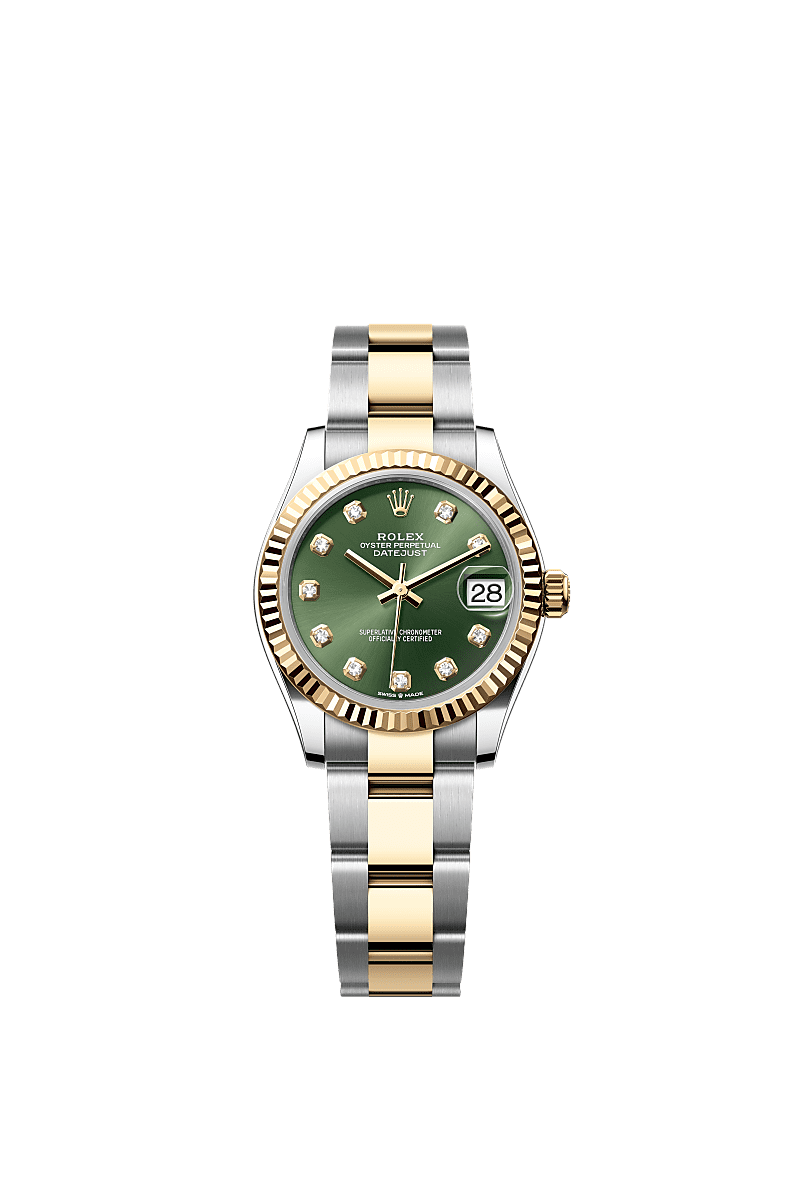 Rolex Datejust 31 Stainless Steel / Yellow Gold / Fluted / Olive - Diamond / Oyster — Ref. 278273