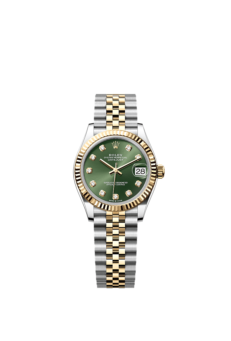 Rolex Datejust 31 Stainless Steel / Yellow Gold / Fluted / Olive - Diamond / Jubilee — Ref. 278273