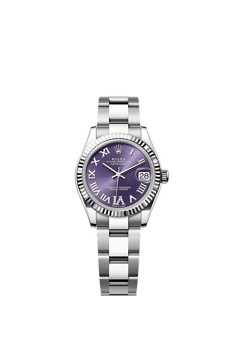 Rolex Datejust 31 Stainless Steel Fluted / Oyster / Aubergine - Roman — Ref. 278274