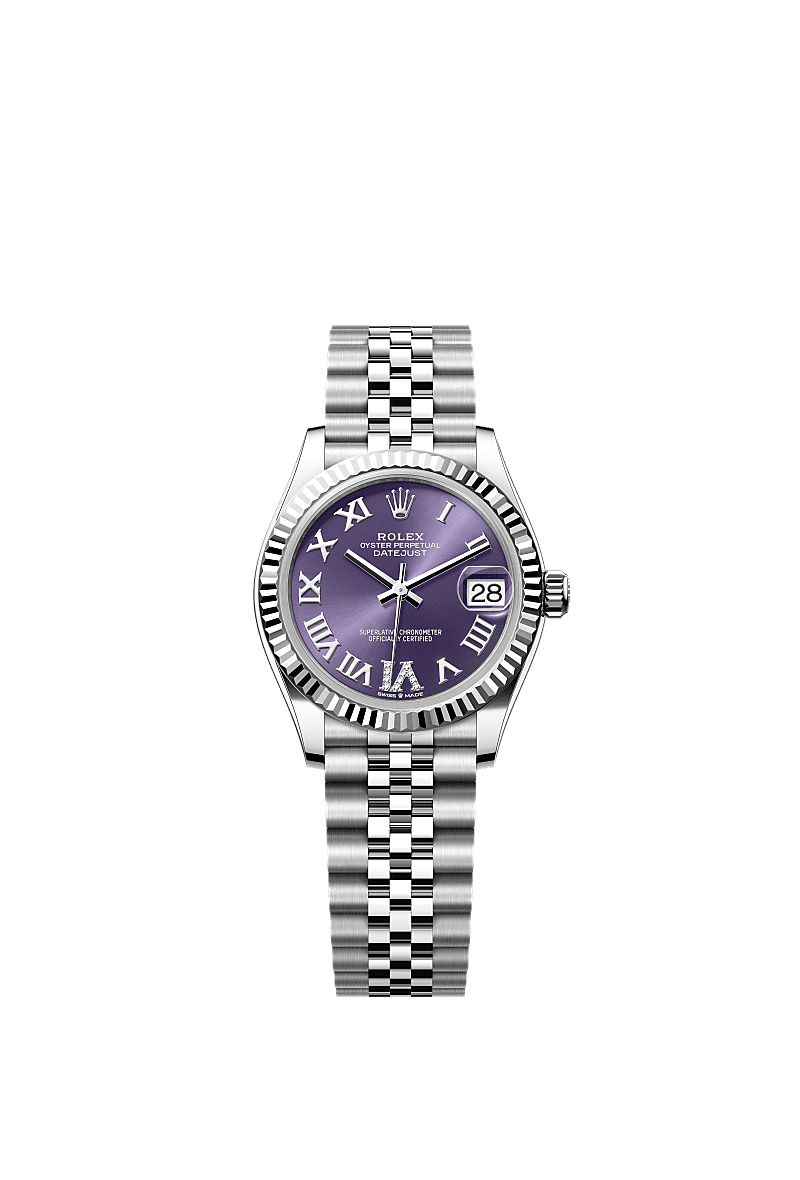 Rolex Datejust 31 Stainless Steel Fluted / Jubilee / Aubergine - Roman — Ref. 278274
