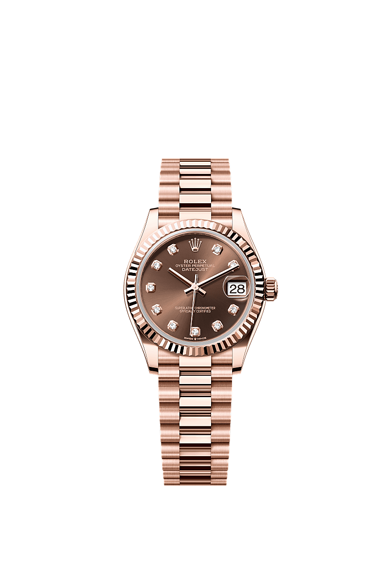 Rolex Datejust 31 Rose Gold / Fluted / Chocolate - Diamond / President — Ref. 278275