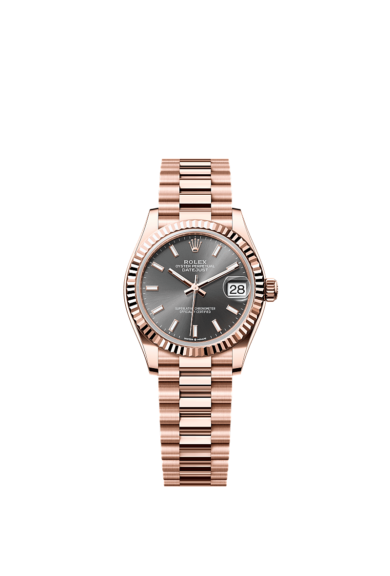Rolex Datejust 31 Rose Gold / Fluted / Grey / President — Ref. 278275