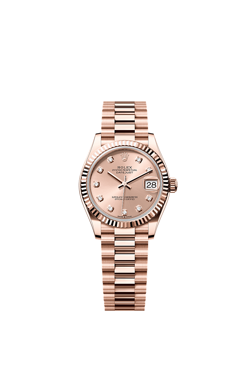 Rolex Datejust 31 Rose Gold / Fluted / Rose - Diamond / President — Ref. 278275