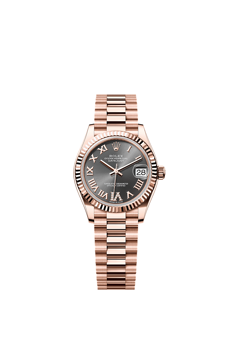 Rolex Datejust 31 Rose Gold / Fluted / Grey - Roman / President — Ref. 278275