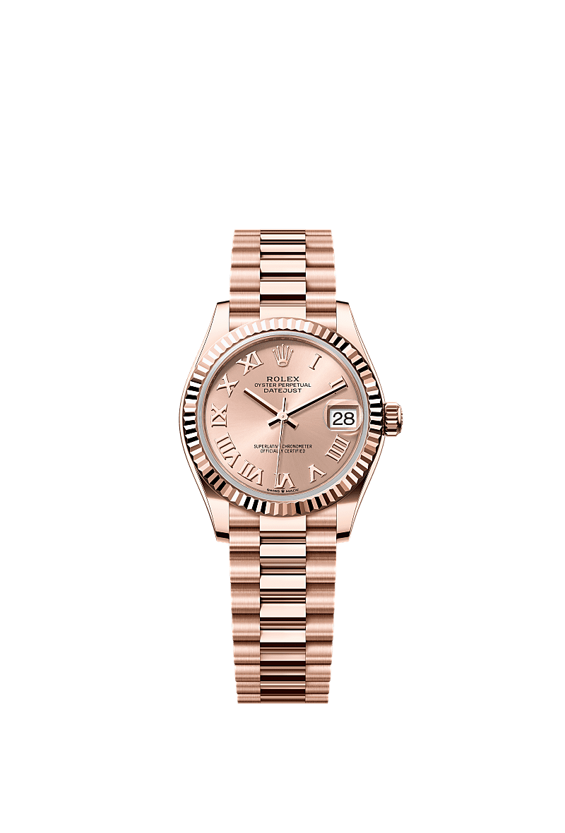 Rolex Datejust 31 Rose Gold / Fluted / Rose - Roman / President — Ref. 278275