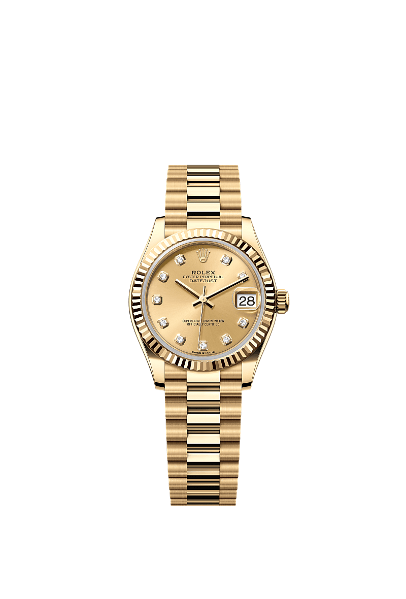 Rolex Datejust 31 Yellow Gold / Fluted / Champagne - Diamond / President — Ref. 278278