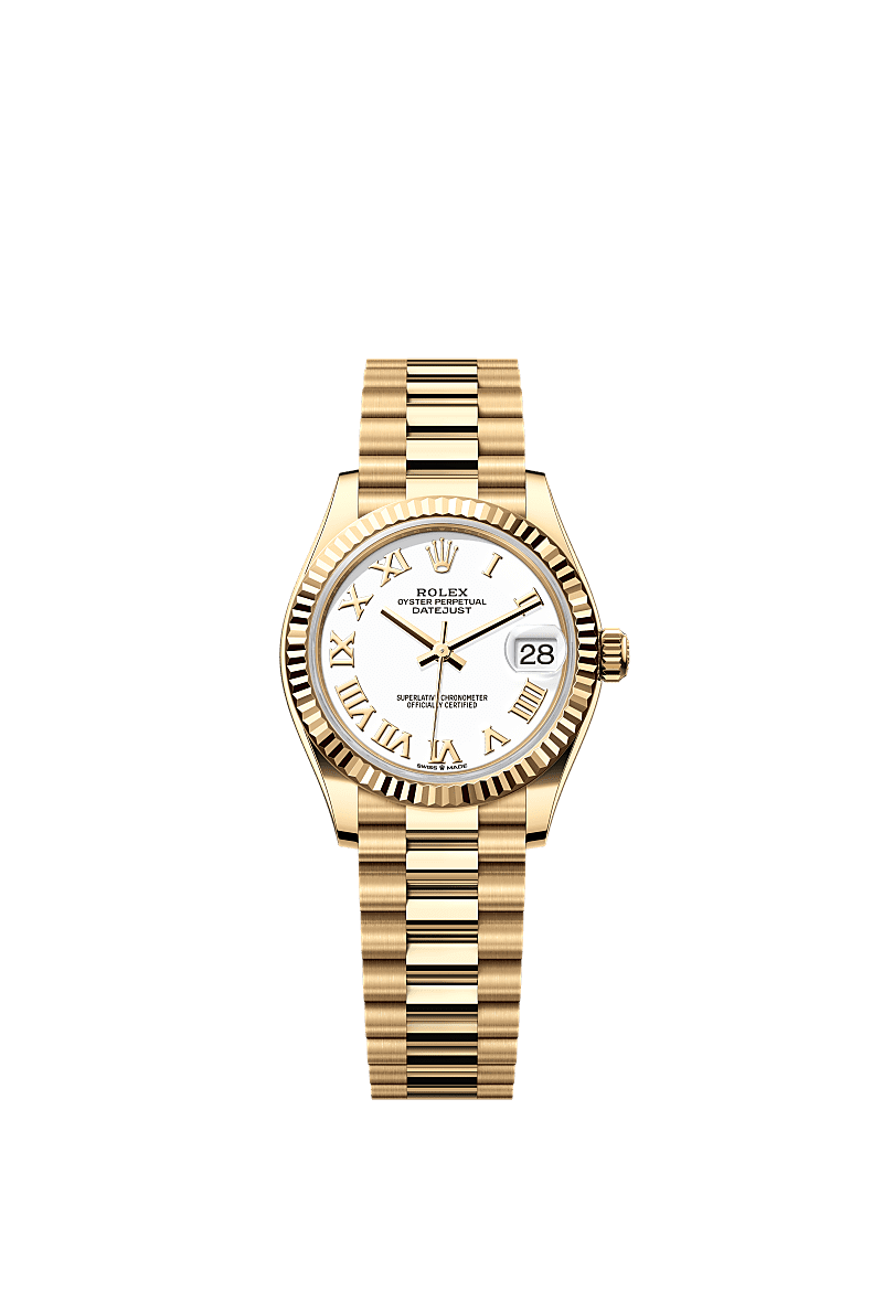 Rolex Datejust 31 Yellow Gold / Fluted / White - Roman / President — Ref. 278278