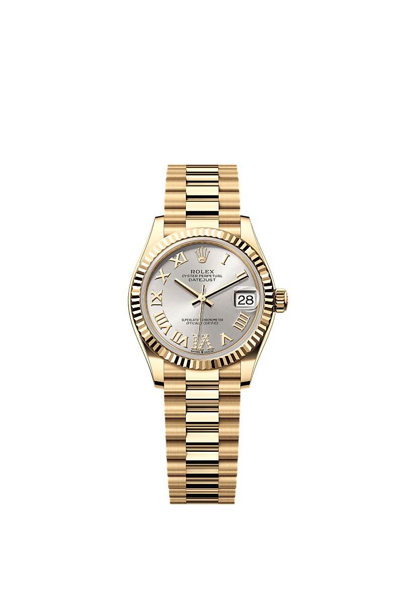 Rolex Datejust 31 Yellow Gold / Fluted / Silver - Roman / President — Ref. 278278