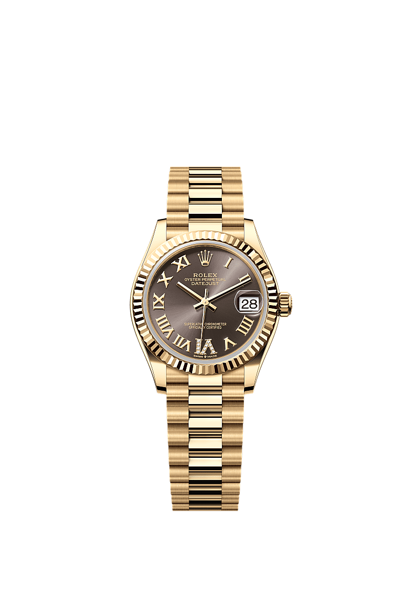 Rolex Datejust 31 Yellow Gold / Fluted / Grey - Roman / President — Ref. 278278
