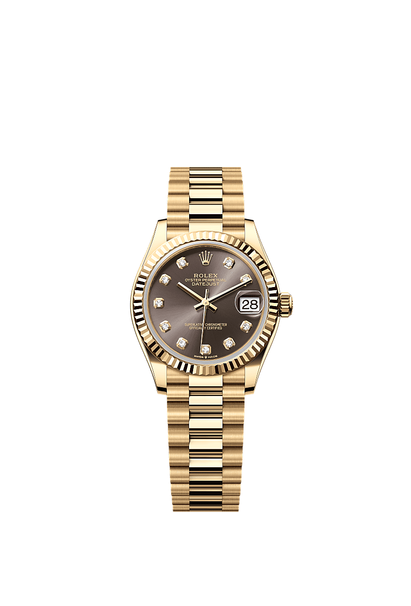 Rolex Datejust 31 Yellow Gold / Fluted / Grey - Diamond / President — Ref. 278278