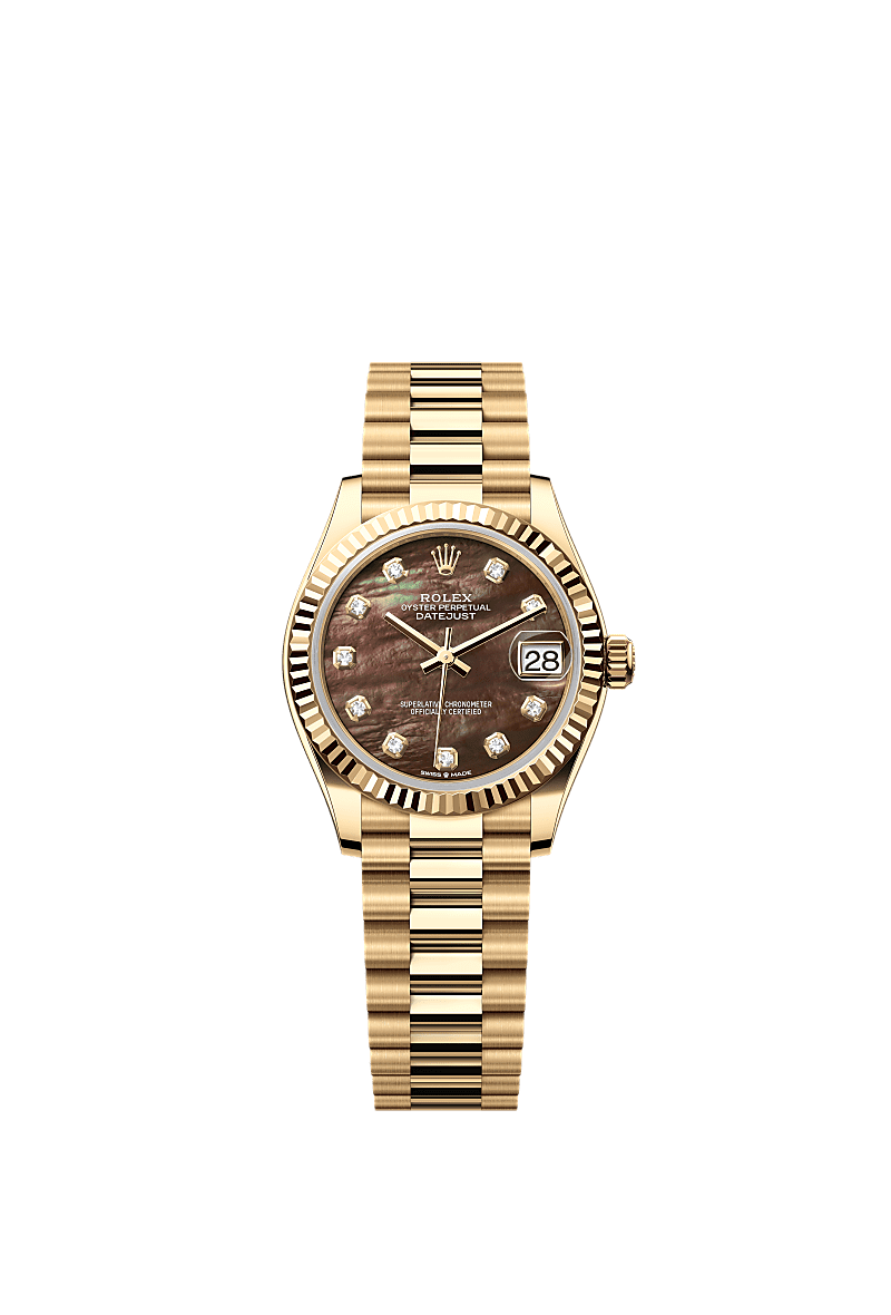 Rolex Datejust 31 Yellow Gold / Fluted / Black MOP / President — Ref. 278278