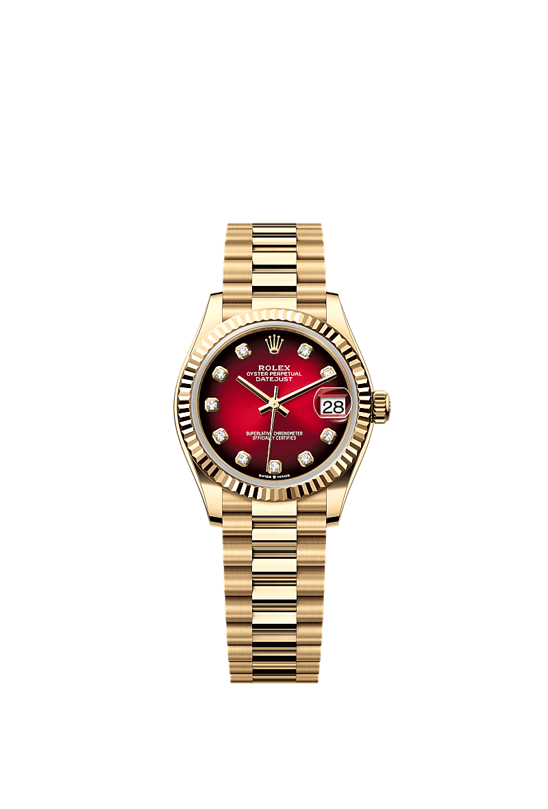 Rolex - Datejust 31 Yellow Gold Fluted / Red Gradient / President — Ref. 278278