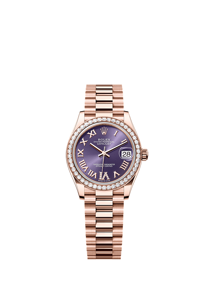 Rolex - Datejust 31 Rose Gold / Diamond / Aubergine - Roman / President — Ref. 278285RBR