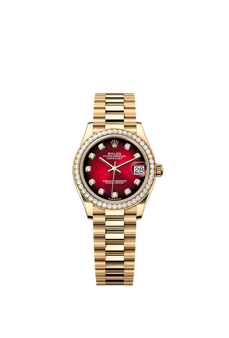 Rolex - Datejust 31 Yellow Gold Diamond / Red Gradient / President — Ref. 278288RBR