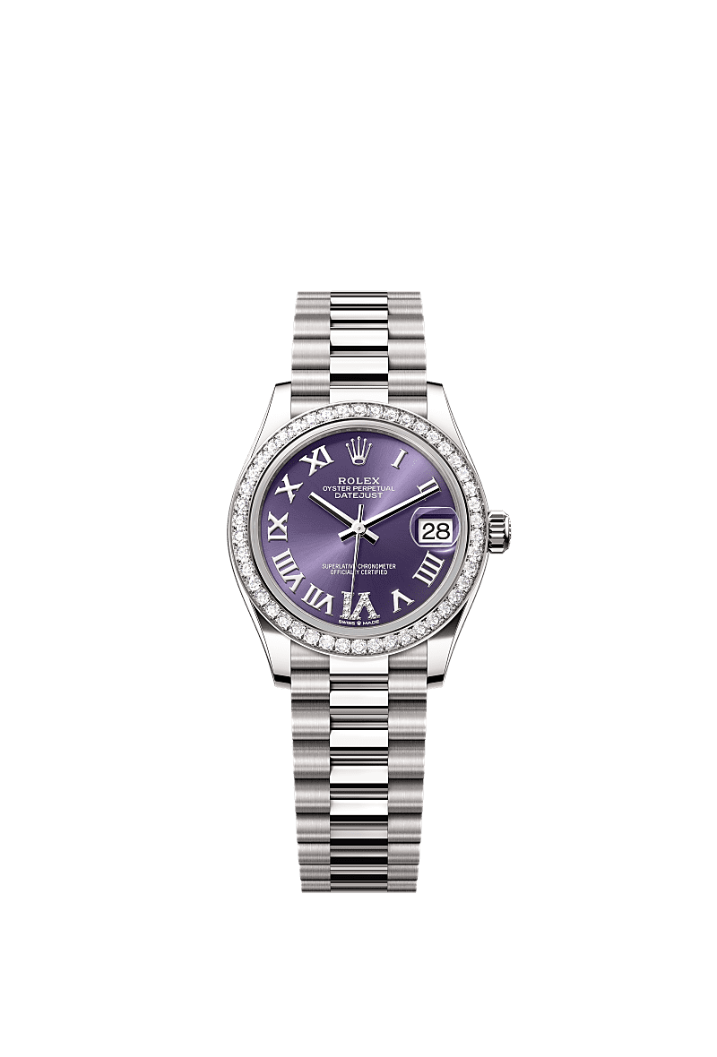 Rolex - Datejust 31 White Gold Diamond / Aubergine - Roman — Ref. 278289RBR