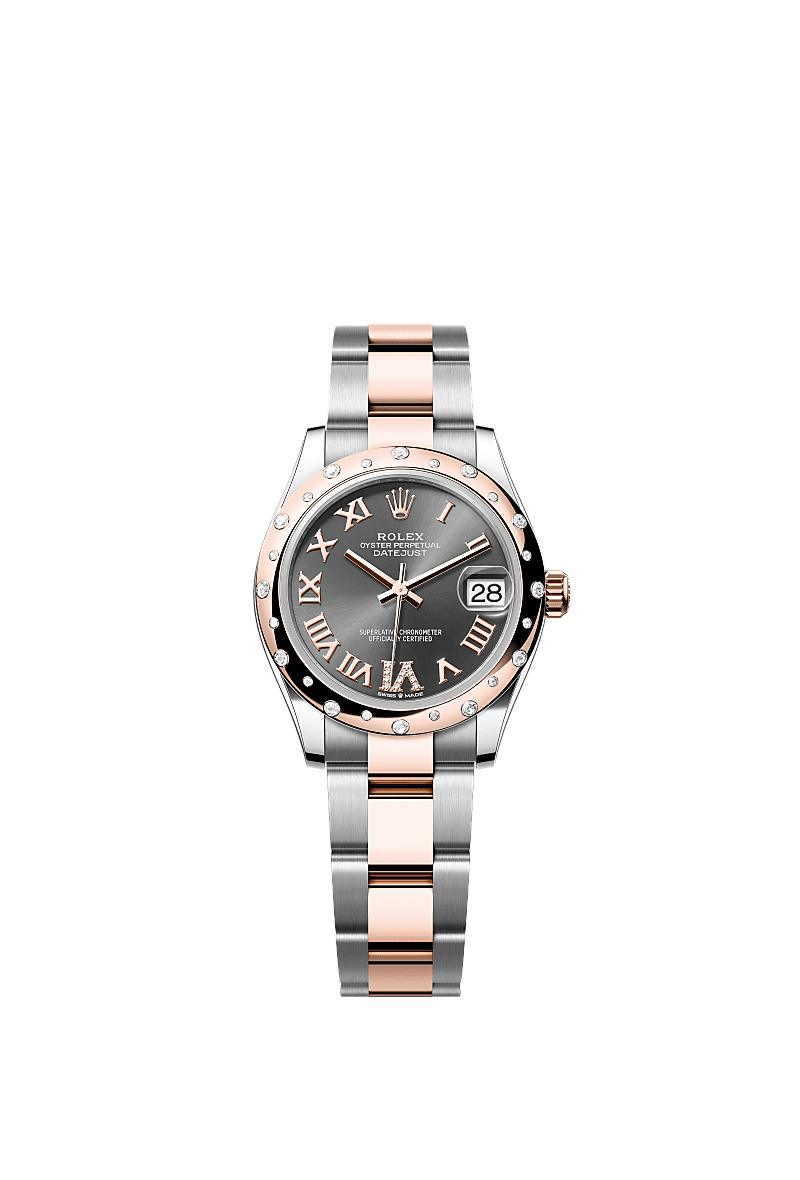 Rolex - Datejust 31 Stainless Steel/ Rose Gold / Domed - Diamond / Grey - Roman / Oyster — Ref. 278341RBR