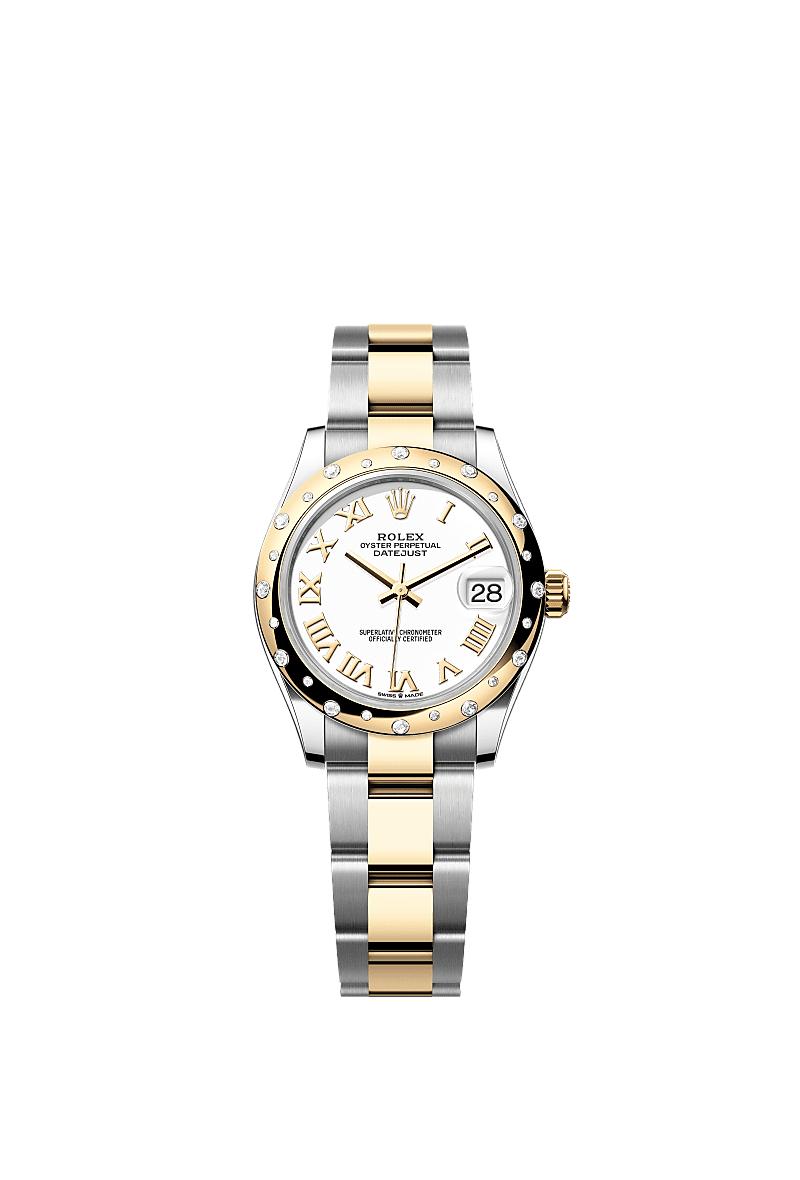 Rolex - Datejust 31 Stainless Steel / Yellow Gold / Domed - Diamond / White - Roman / Oyster — Ref. 278343RBR