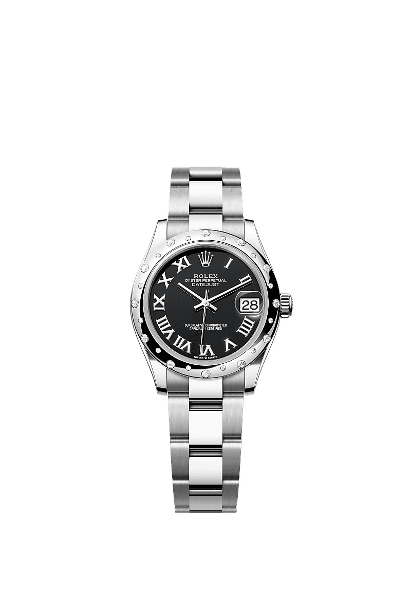 Rolex - Datejust 31 Stainless Steel Domed Diamond / Oyster / Black - Roman — Ref. 278344RBR