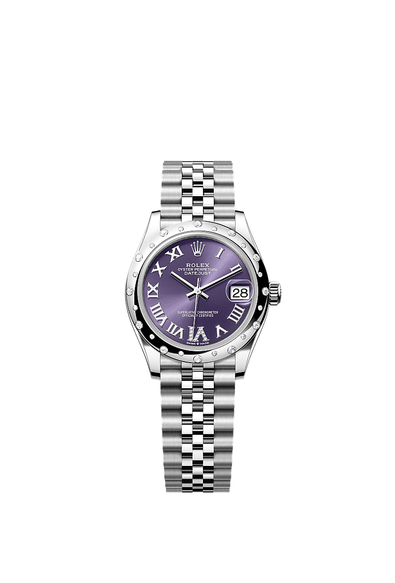 Rolex - Datejust 31 Stainless Steel Domed Diamond / Jubilee / Aubergine - Roman — Ref. 278344RBR