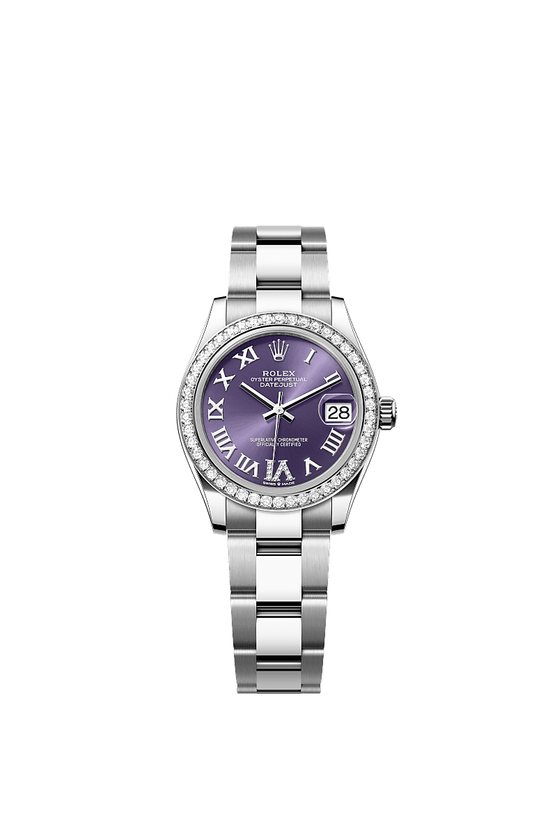 Rolex - Datejust 31 Stainless Steel Diamond / Oyster / Aubergine - Roman — Ref. 278384RBR