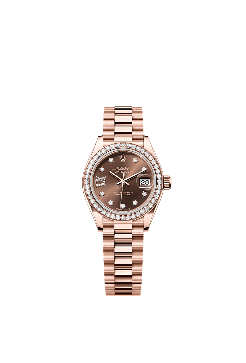 Rolex - Lady-Datejust 28 Everose Diamond / President / Chocolate Diamond — Ref. 279135RBR