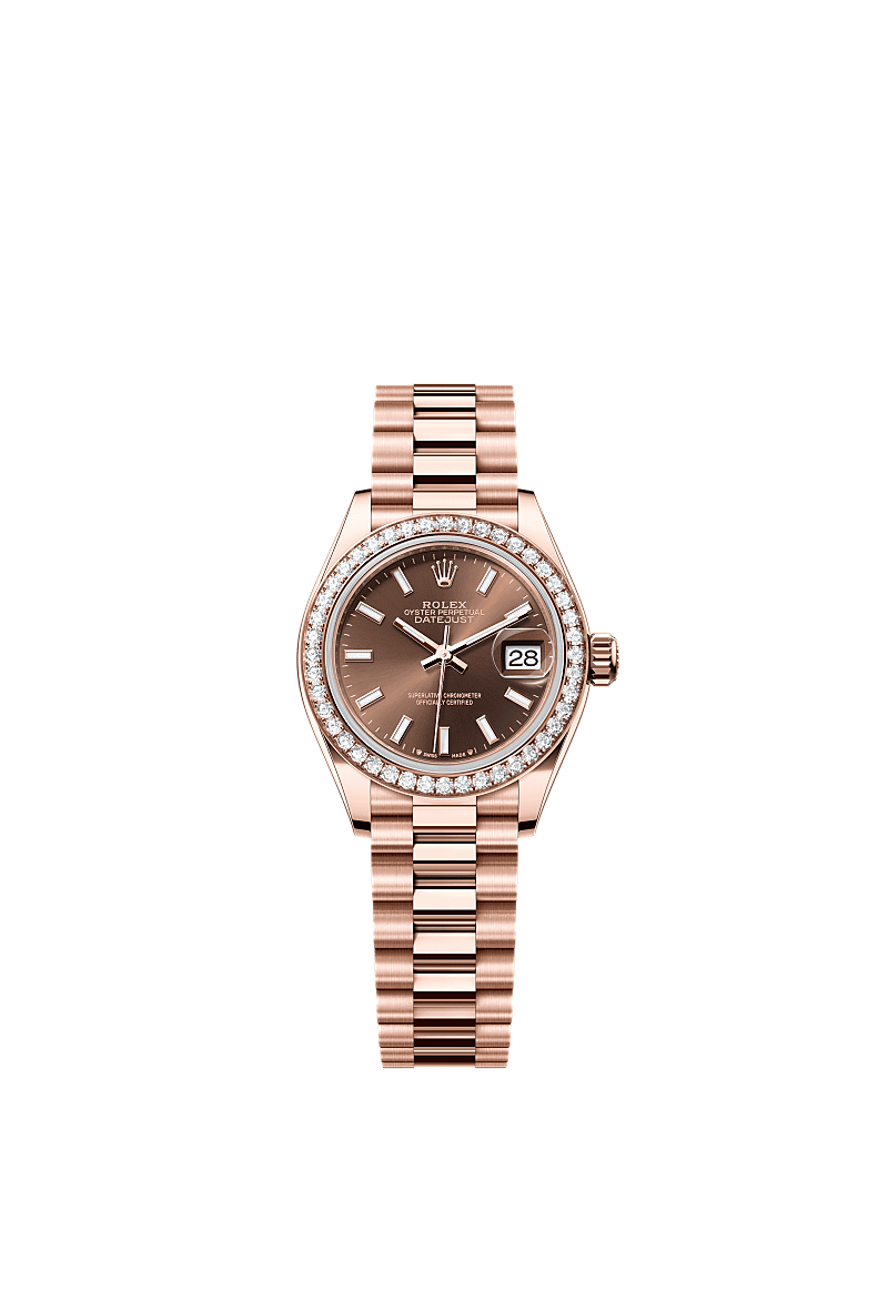 Rolex - Lady-Datejust 28 Everose Diamond / President / Chocolate — Ref. 279135RBR