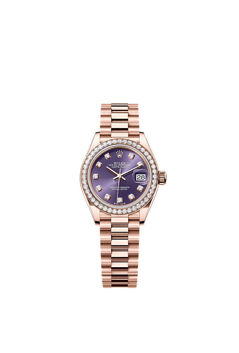 Rolex - Lady-Datejust 28 Everose Diamond / President / Aubergine — Ref. 279135RBR