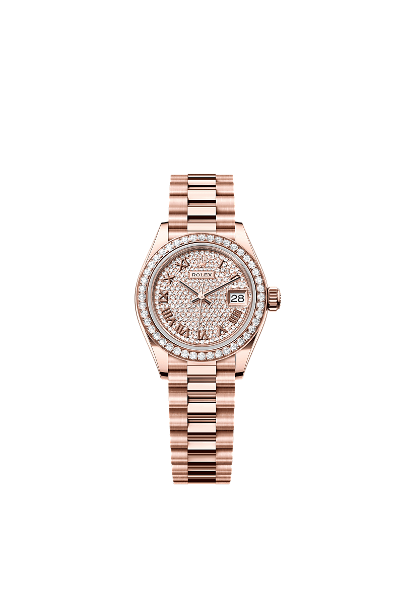 Rolex - Lady-Datejust 28 Everose Diamond / President / Paved Roman — Ref. 279135RBR
