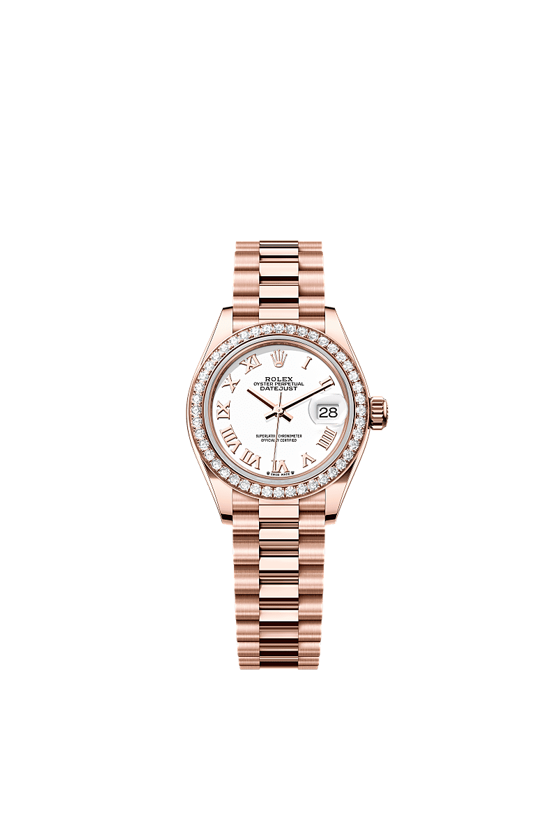 Rolex - Lady-Datejust 28 Everose Diamond / President / White Roman — Ref. 279135RBR