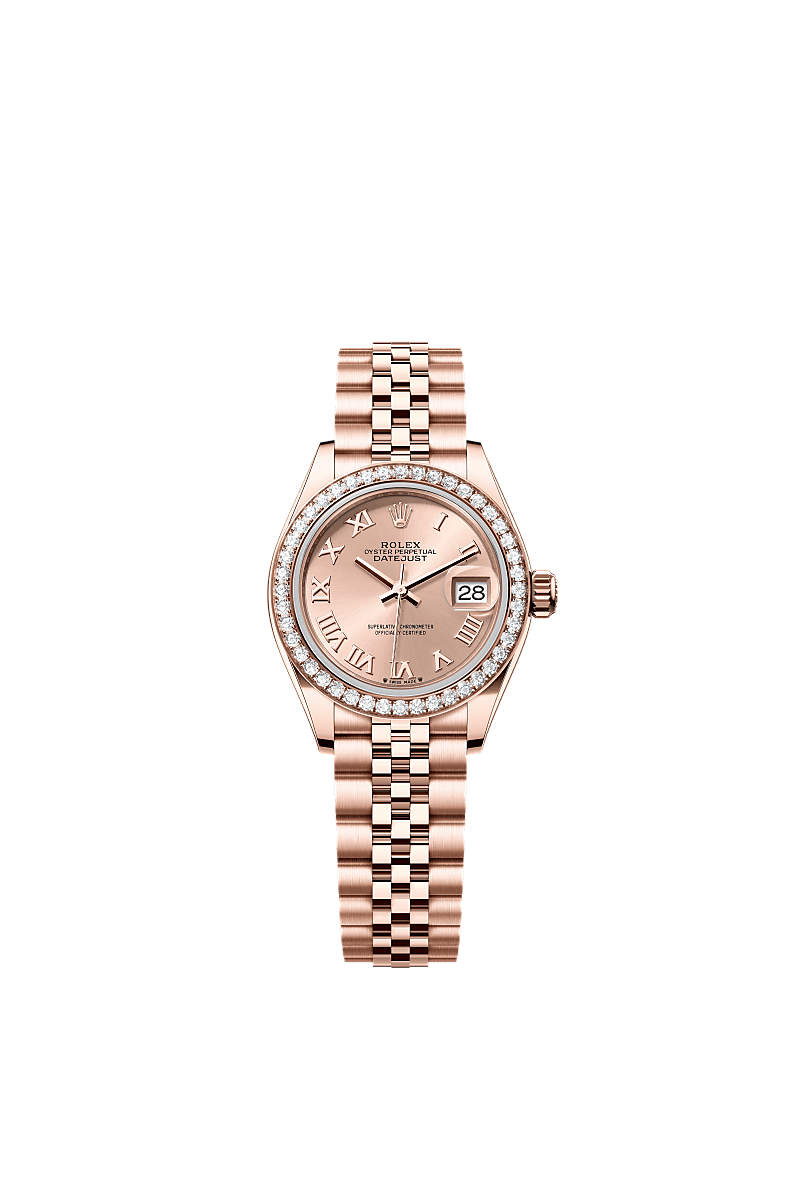 Rolex Lady-Datejust 28 Rose Gold / Diamond / Rose - Roman / Jubilee — Ref. 279135RBR