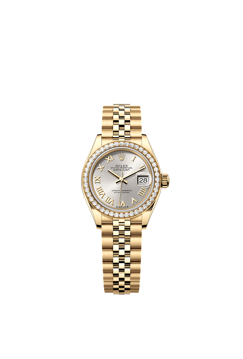 Rolex - Lady-Datejust 28 Yellow Gold Diamond / Jubilee / Silver Roman — Ref. 279138RBR