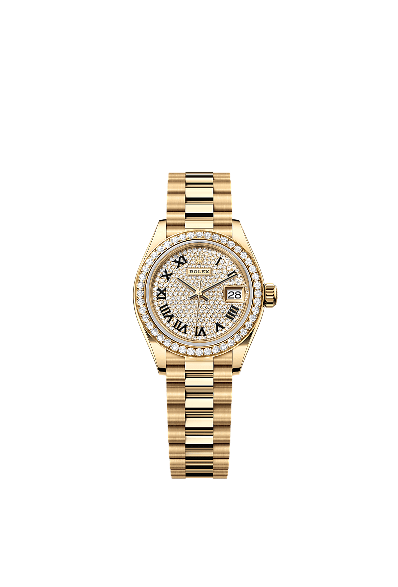 Rolex - Lady-Datejust 28 Yellow Gold Diamond / President / Paved Roman — Ref. 279138RBR