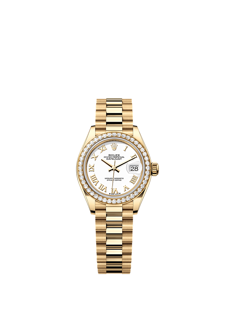 Rolex - Lady-Datejust 28 Yellow Gold Diamond / President / White Roman — Ref. 279138RBR