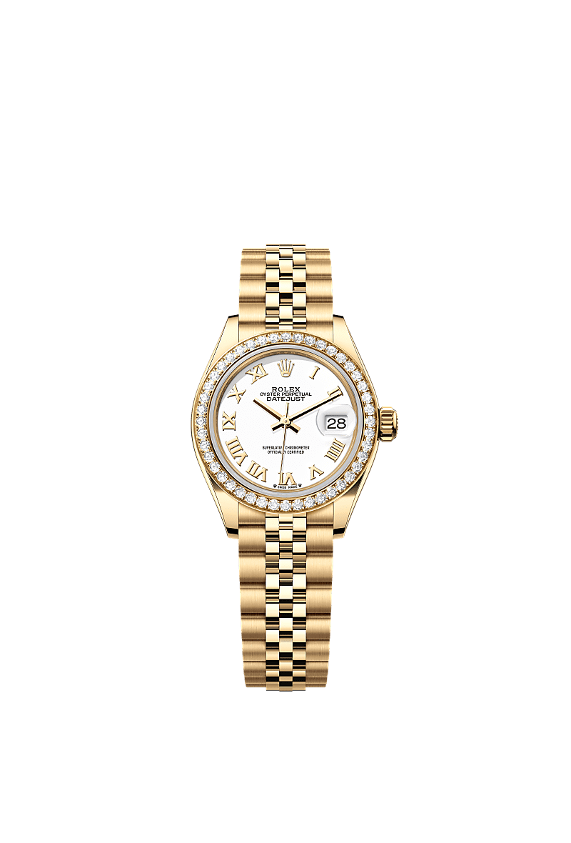 Rolex - Lady-Datejust 28 Yellow Gold Diamond / President / White Roman — Ref. 279138RBR