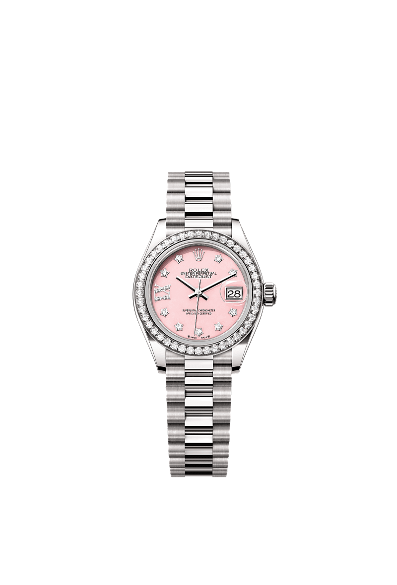 Rolex Lady-Datejust 28 White Gold - Diamond / President / Pink Opal — Ref. 279139RBR
