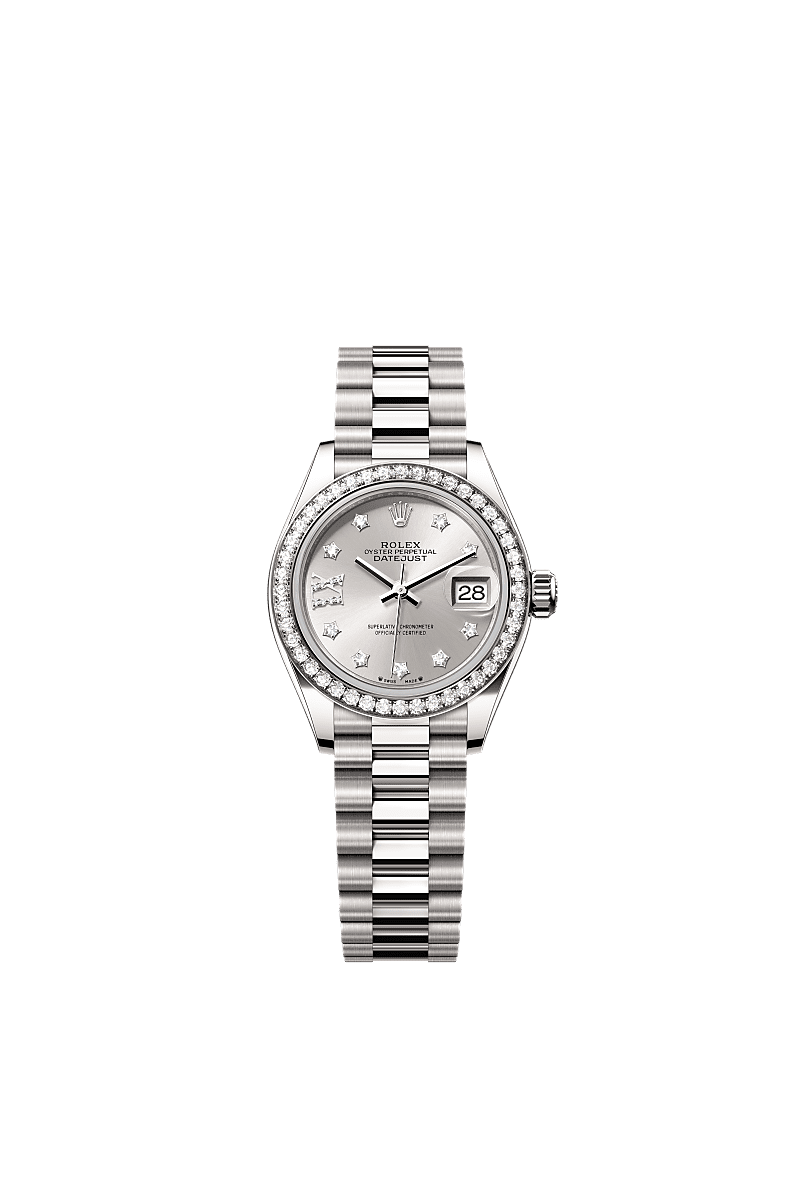 Rolex Lady-Datejust 28 White Gold - Diamond / President / Silver - Diamond — Ref. 279139RBR