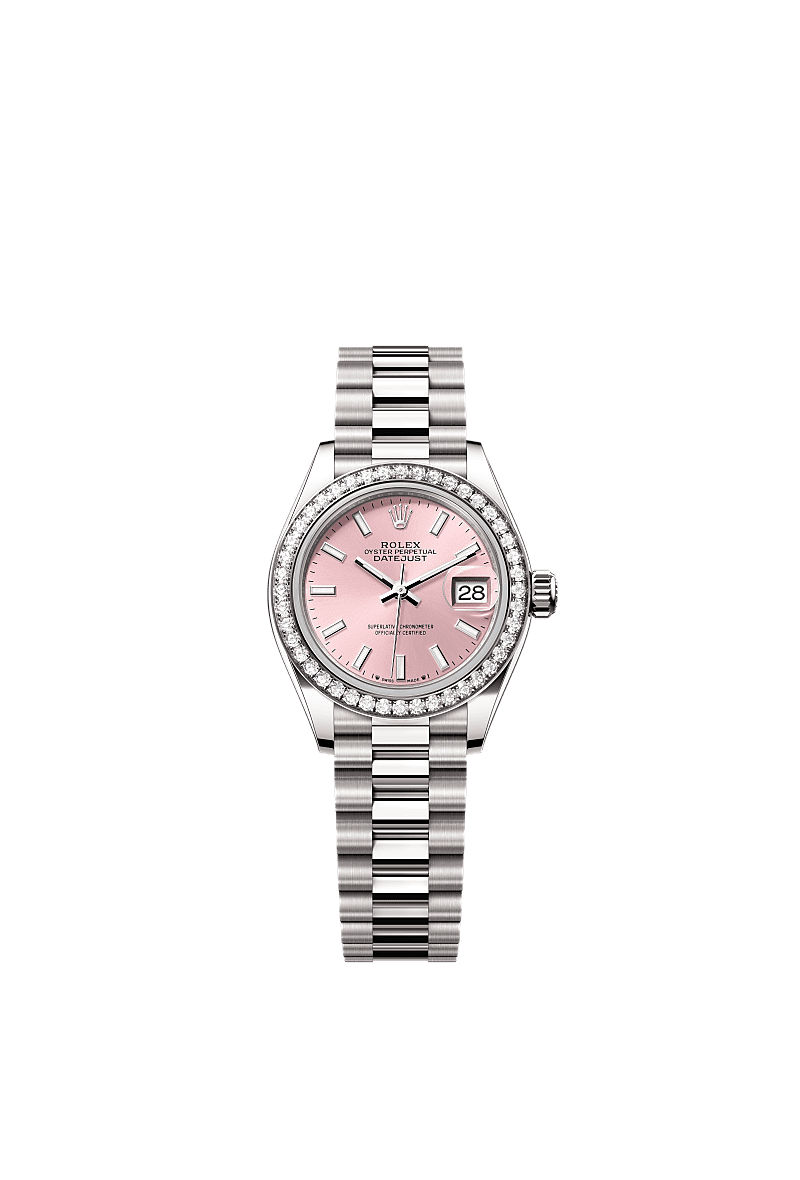 Rolex Lady-Datejust 28 White Gold - Diamond / President / Pink — Ref. 279139RBR