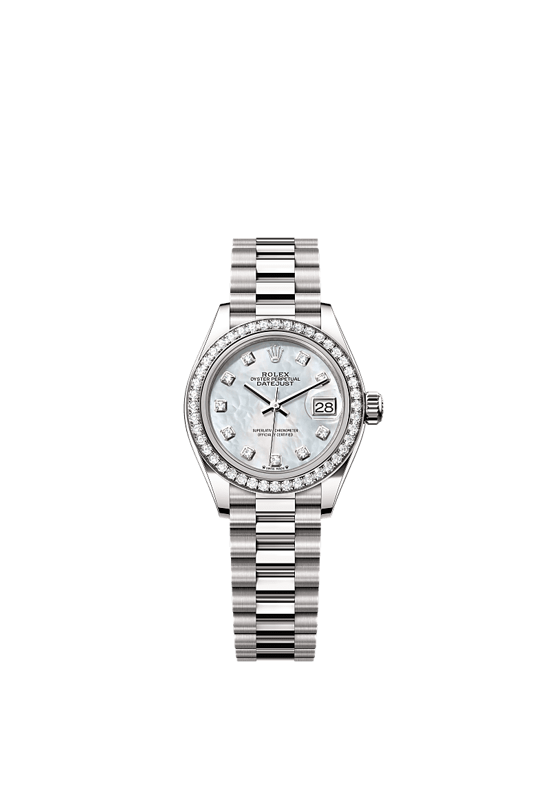 Rolex Lady-Datejust 28 White Gold - Diamond / President / MOP — Ref. 279139RBR