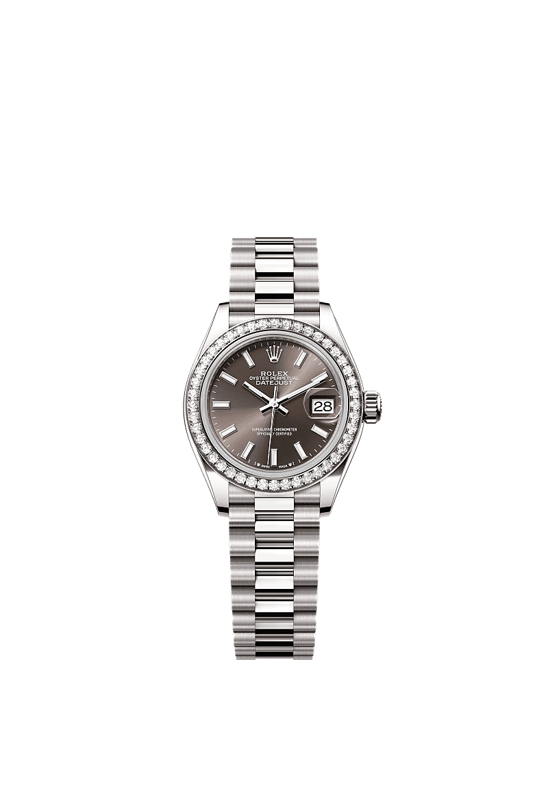 Rolex Lady-Datejust 28 White Gold - Diamond / President / Grey — Ref. 279139RBR