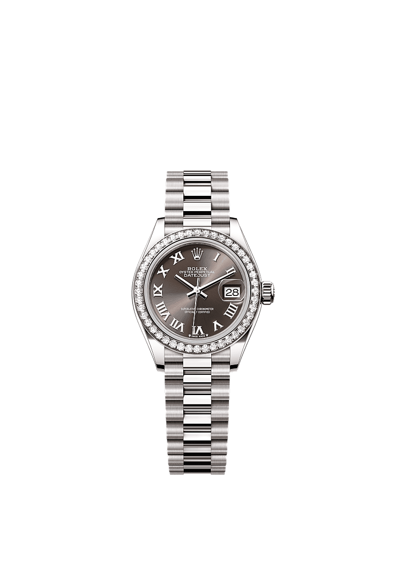 Rolex Lady-Datejust 28 White Gold - Diamond / President / Grey - Roman — Ref. 279139RBR