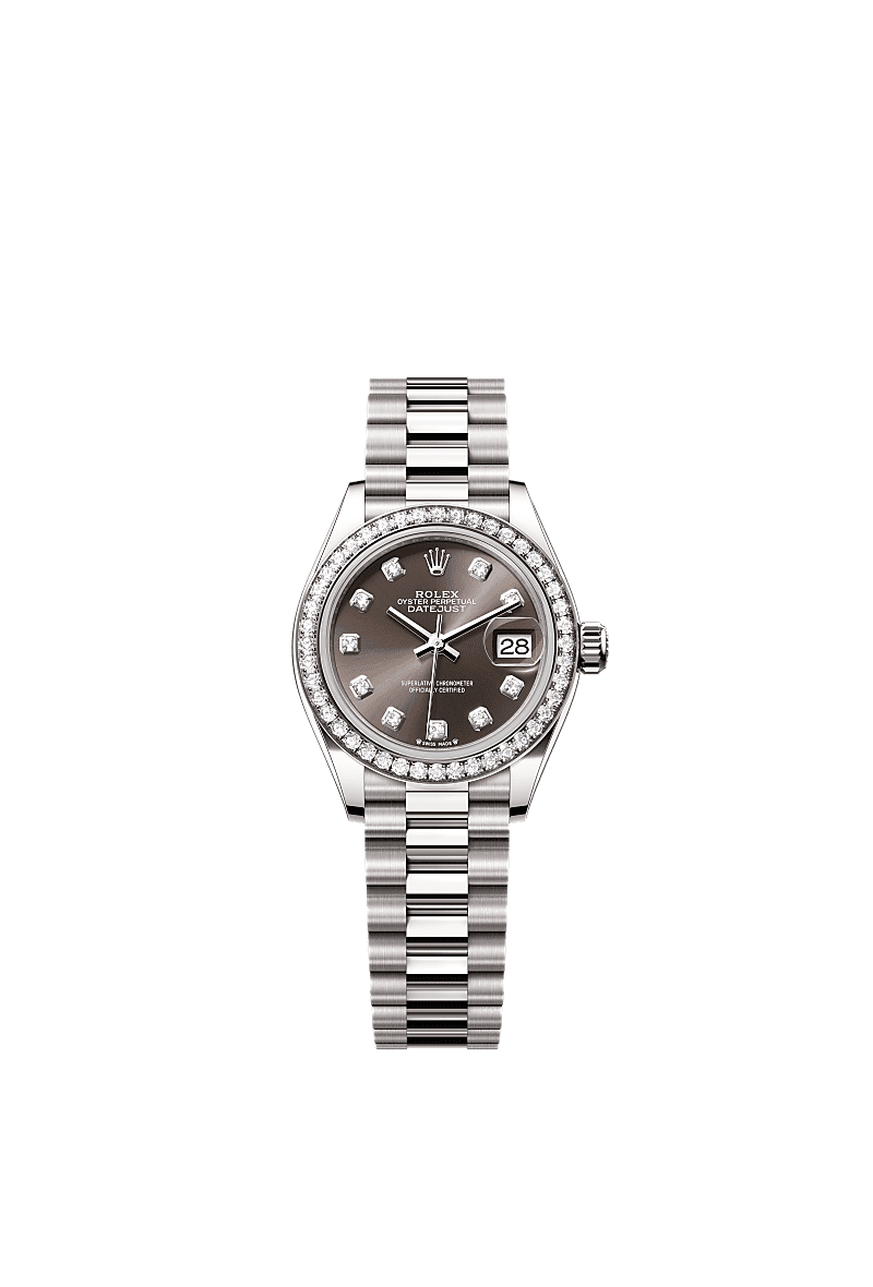 Rolex Lady-Datejust 28 White Gold - Diamond / President / Grey - Diamond — Ref. 279139RBR