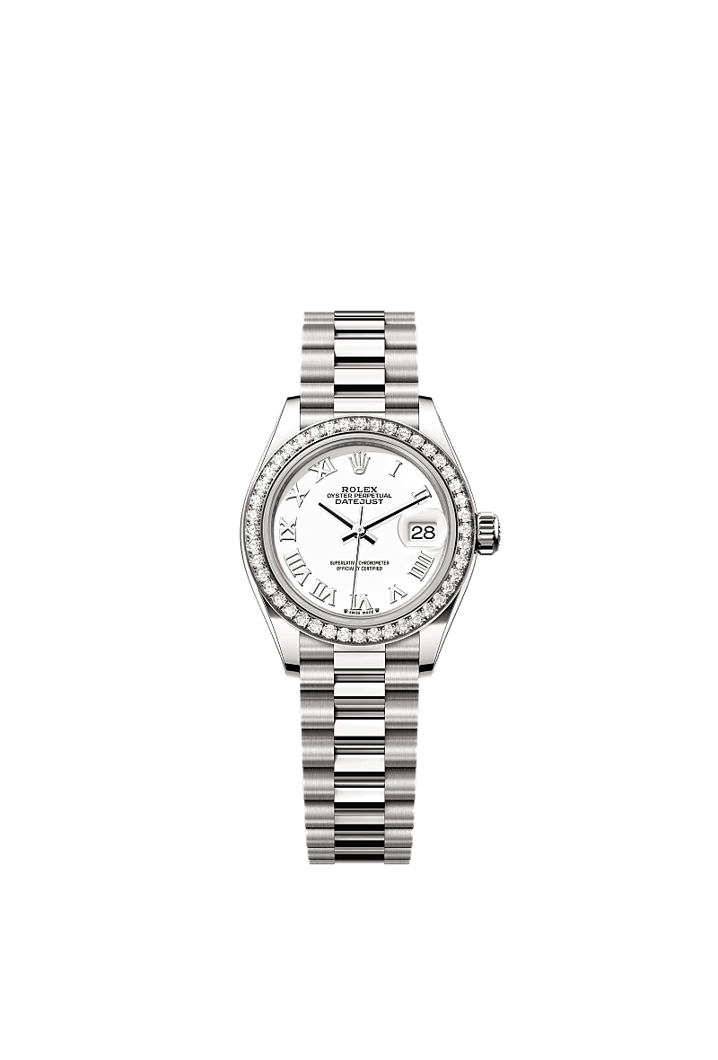 Rolex Lady-Datejust 28 White Gold - Diamond / President / White - Roman — Ref. 279139RBR