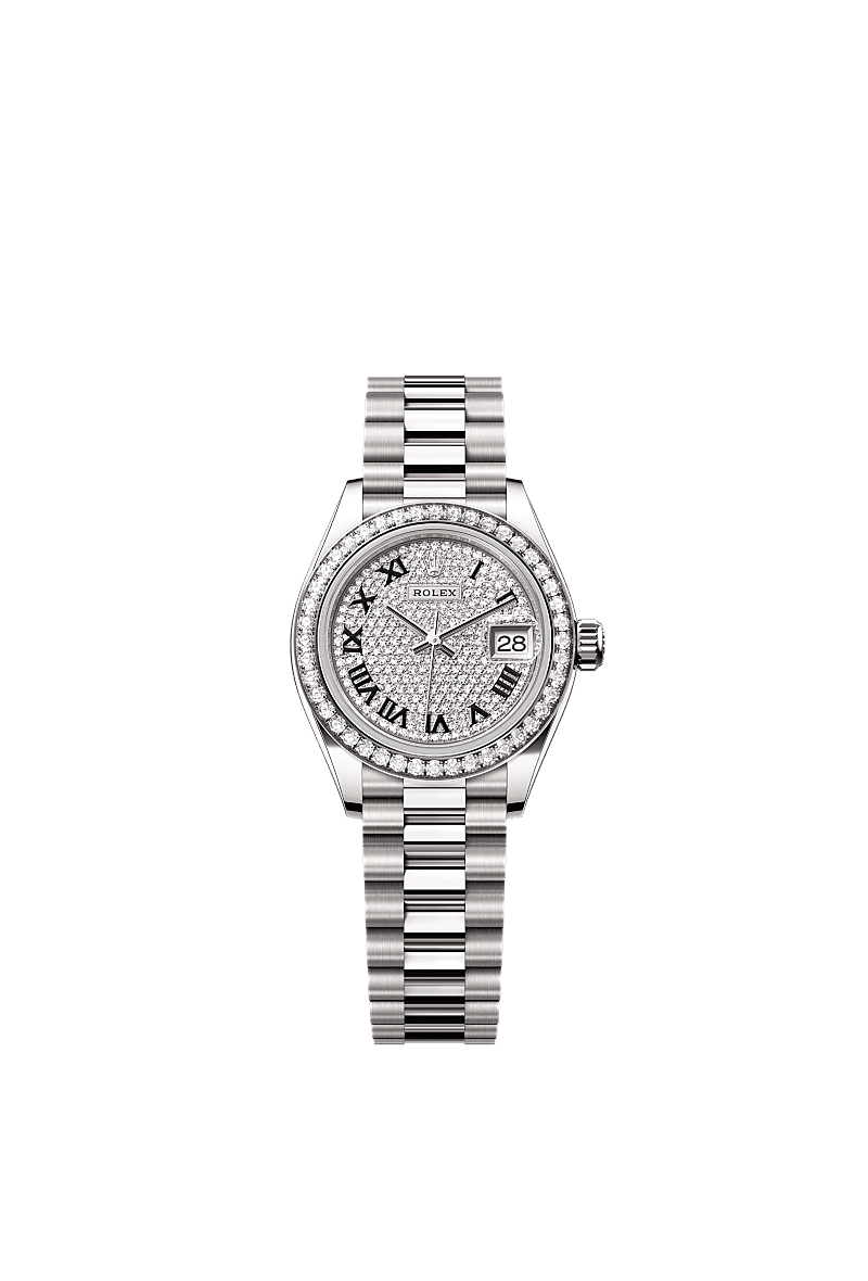 Rolex Lady-Datejust 28 White Gold - Diamond / President / Paved - Roman — Ref. 279139RBR
