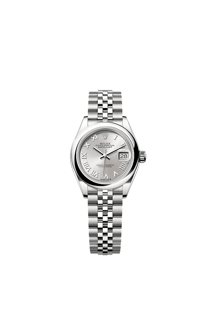 Rolex Lady-Datejust 28 Stainless Steel Domed / Jubilee / Silver Roman — Ref. 279160