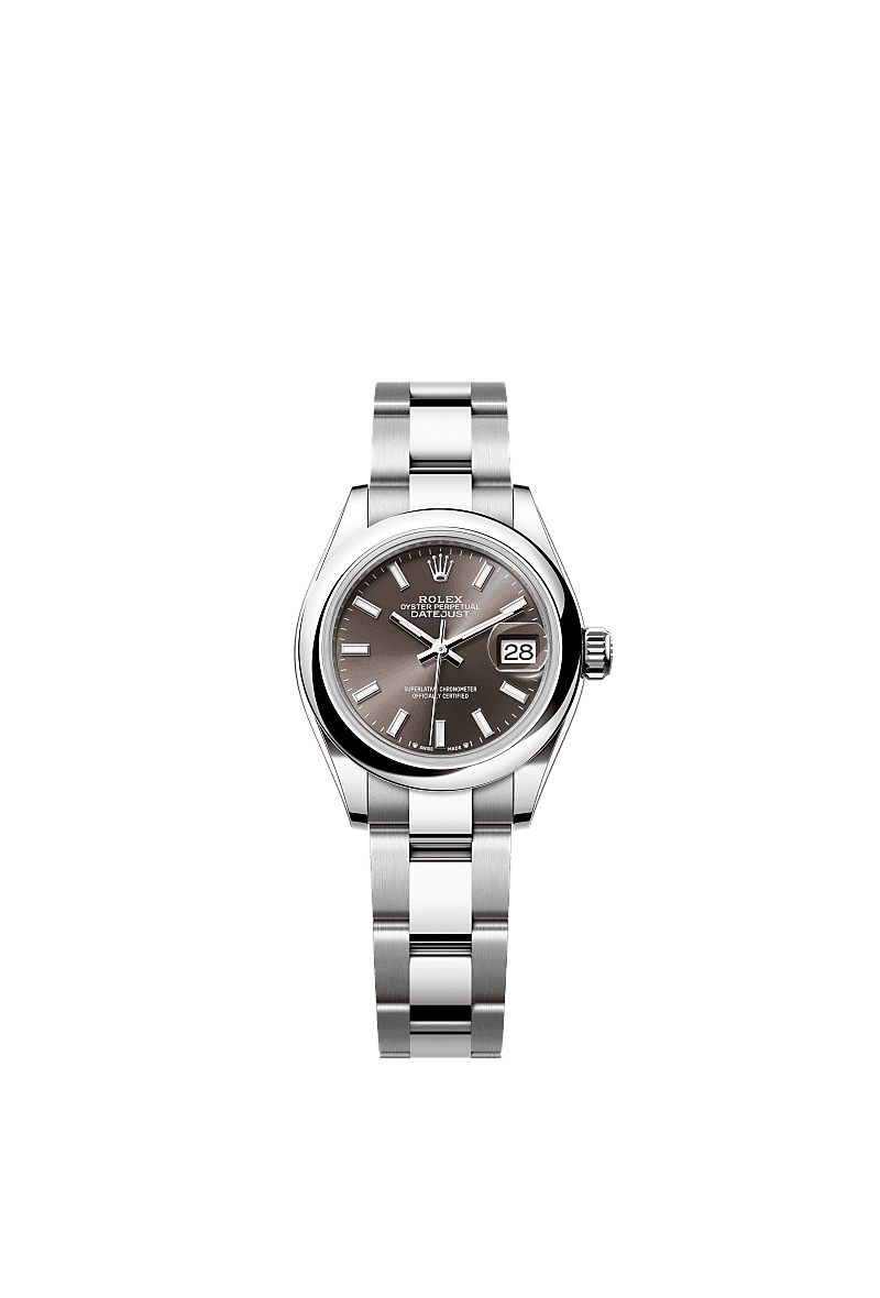 Rolex Lady-Datejust 28 Stainless Steel Domed / Oyster / Dark Grey — Ref. 279160