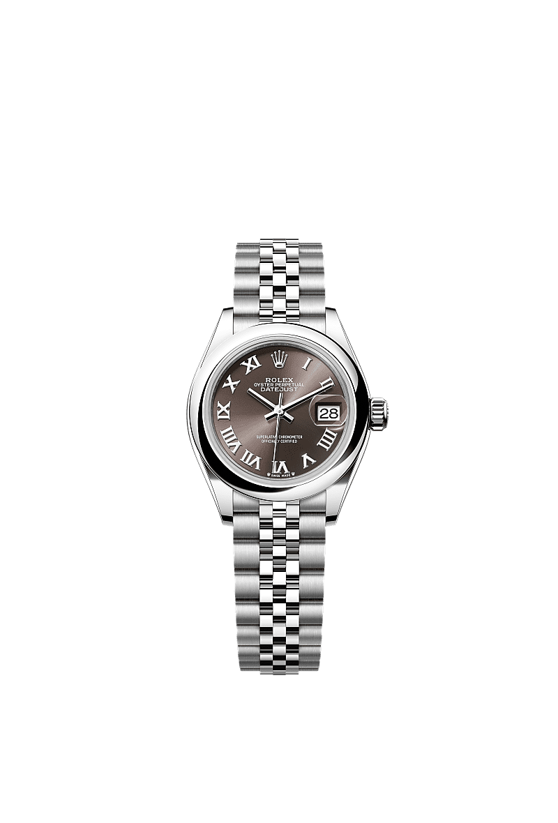 Rolex Lady-Datejust 28 Stainless Steel Domed / Jubilee / Dark Grey Roman — Ref. 279160
