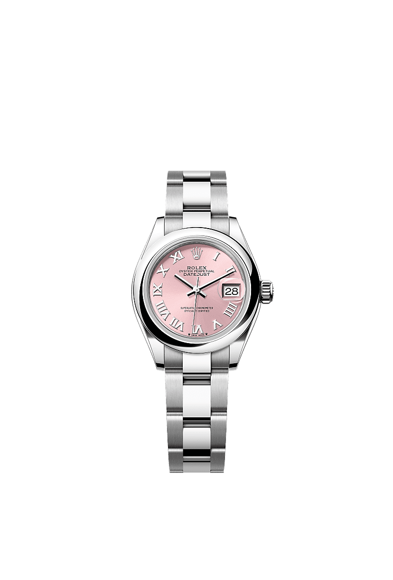 Rolex Lady-Datejust 28 Stainless Steel Domed / Oyster / Pink Roman — Ref. 279160