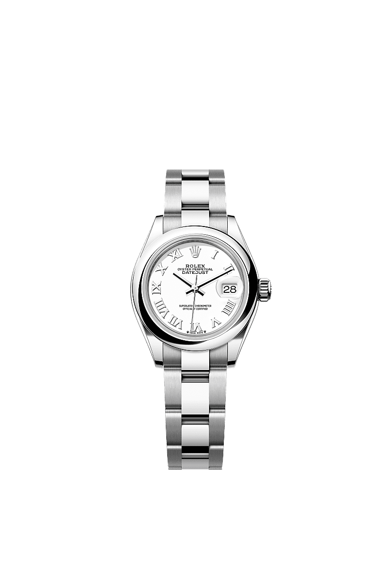 Rolex Lady-Datejust 28 Stainless Steel Domed / Oyster / White Roman — Ref. 279160